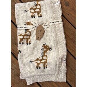 New MADE IN INDIA Cotton Knit Giraffe Baby Blanket Beige Throw Textured Trim